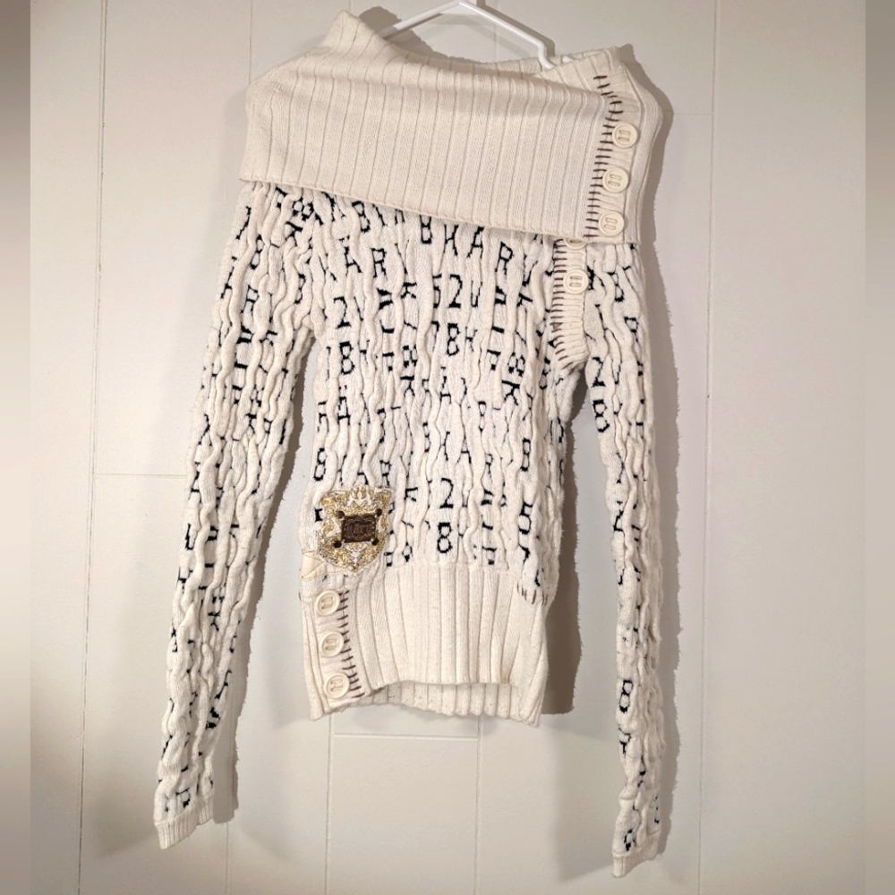 Vintage Karv 90s Y2K Style White Ribbed Chunky Sweater Women's Small